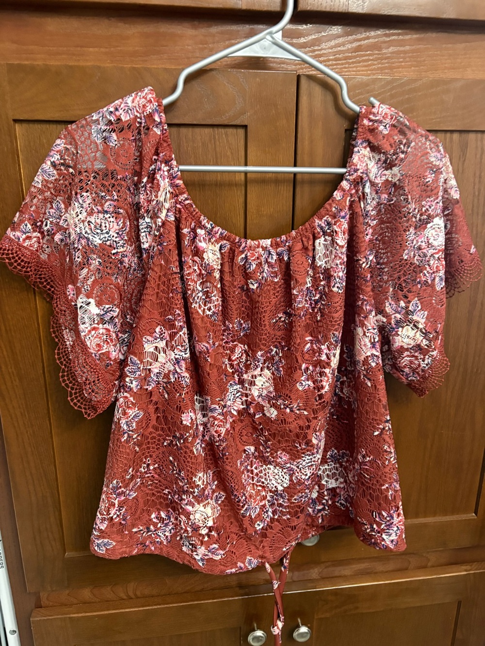 No Boundaries Rust Floral Lace Off-Shoulder Blouse